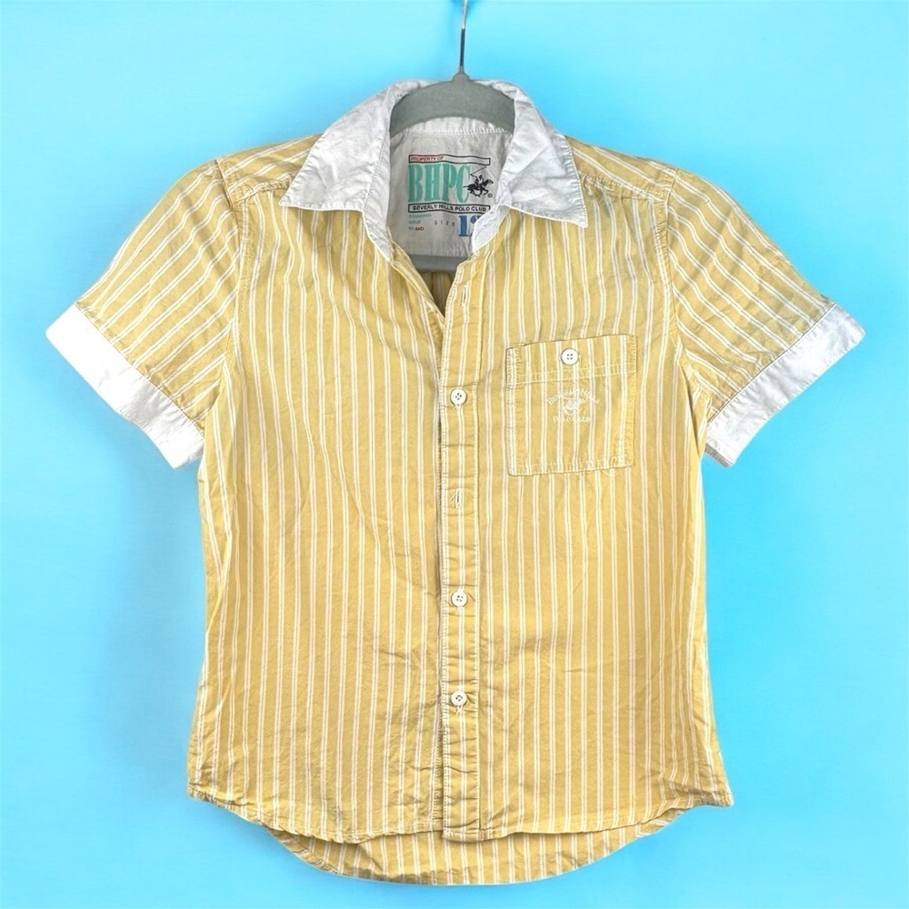 Beverly Hills Polo Club Boys 12 Yellow Striped Button Down Shirt Y2K Preppy VTG